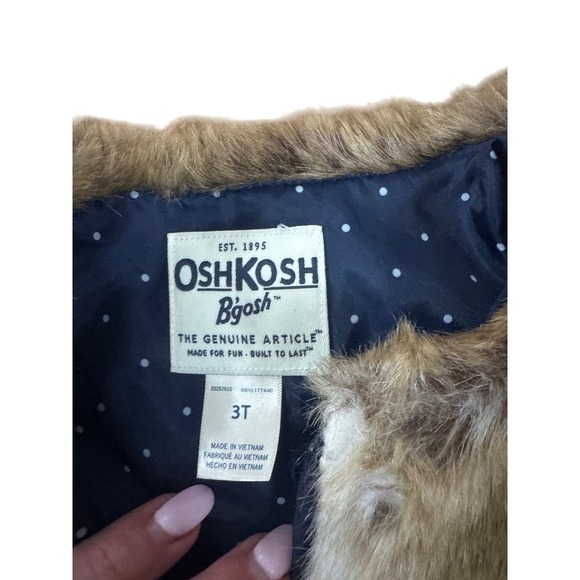 OshKosh Bgosh Toddler Faux Fur Vest Girl's 3T Brown Sleeveless Outfit Holiday - Picture 3 of 3